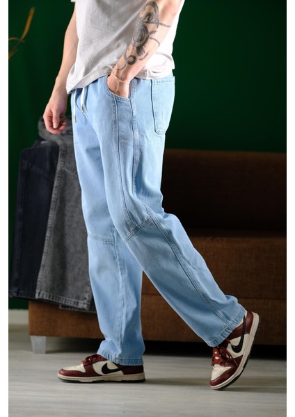 Reax Camilla Beli Lastikli Ipli Düz Paça Rahat Kesim Erkek Jean Pantolon modelleri