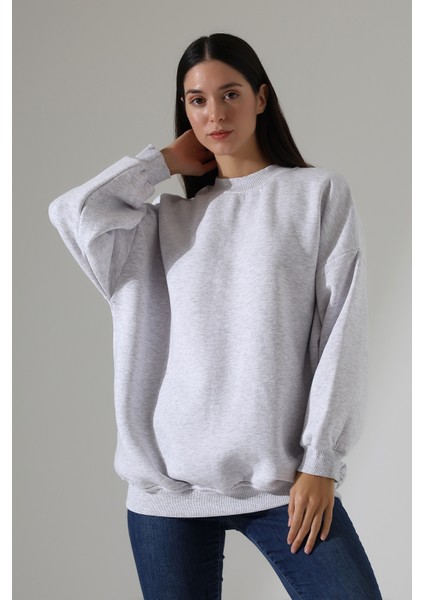 Yarım Balıkçı Yaka Şardonlu Salaş Basic Kadın Oversize Tunik Sweatshirt 21910 Karmelanj