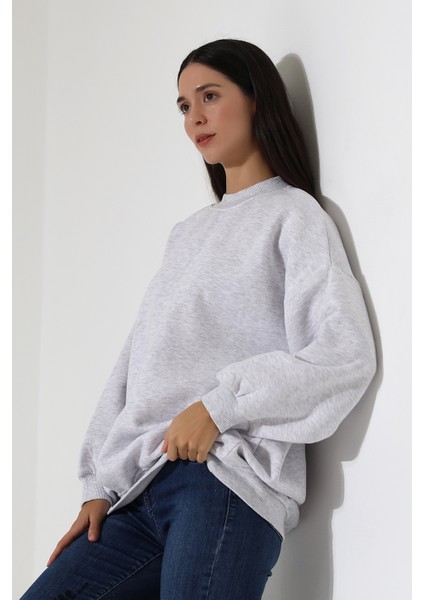 Yarım Balıkçı Yaka Şardonlu Salaş Basic Kadın Oversize Tunik Sweatshirt 21910 Karmelanj modelleri