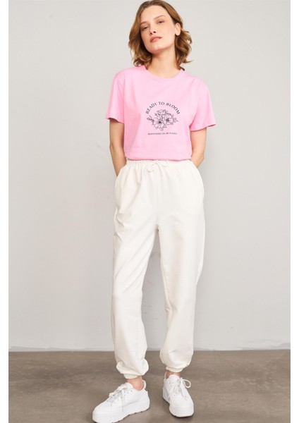 Çetinkaya Fithit 8497 Bayan Bisiklet Yaka 30/1 Compact Penye Süprem Baskılı T-Shirt Pembe fiyatları