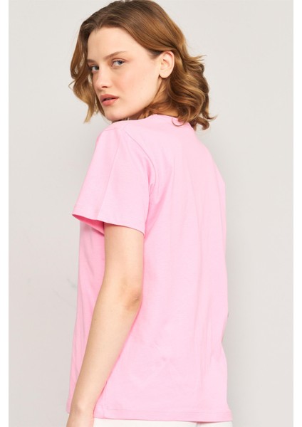 Çetinkaya Fithit 8497 Bayan Bisiklet Yaka 30/1 Compact Penye Süprem Baskılı T-Shirt Pembe fırsatları