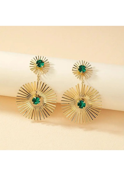 Çivilerle Kaplı Yeşil Taşlı Kaın Bohem Tasarım Küpe 1 Çift indirimleri