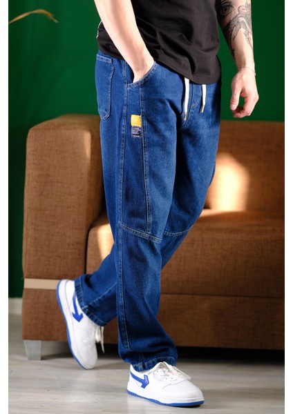 Reax Camilla Beli Lastikli Ipli Düz Paça Rahat Kesim Erkek Jean Pantolon