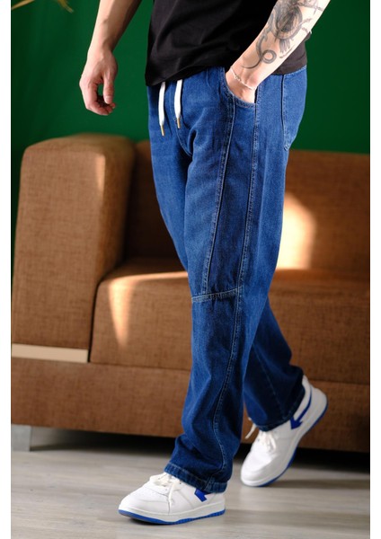 Reax Camilla Beli Lastikli Ipli Düz Paça Rahat Kesim Erkek Jean Pantolon modelleri