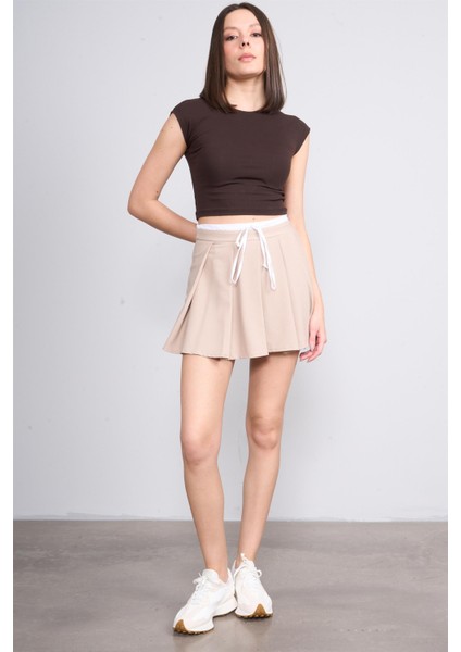 NM-109 Bej Kadın Pılelı Short Etek