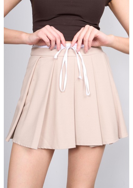 NM-109 Bej Kadın Pılelı Short Etek modelleri