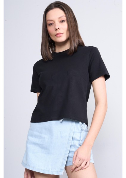 Ikoll 1004632 Siyah Kadın Suprem Basic T-Shirt
