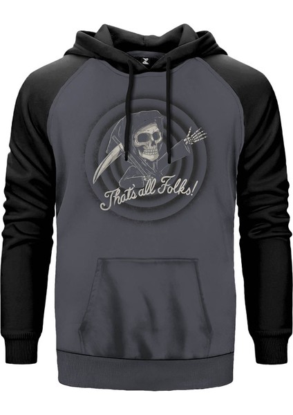 Thats All Folks Gri Renk Reglan Kol Kapşonlu Sweatshirt