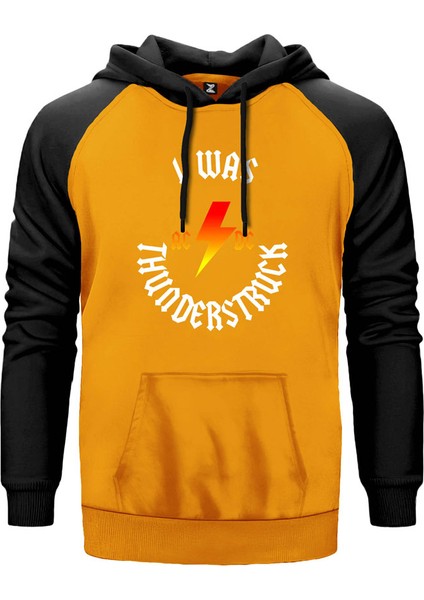 Ac Dc I Was Thunderstuck Sarı Renk Reglan Kol Kapşonlu Sweatshirt