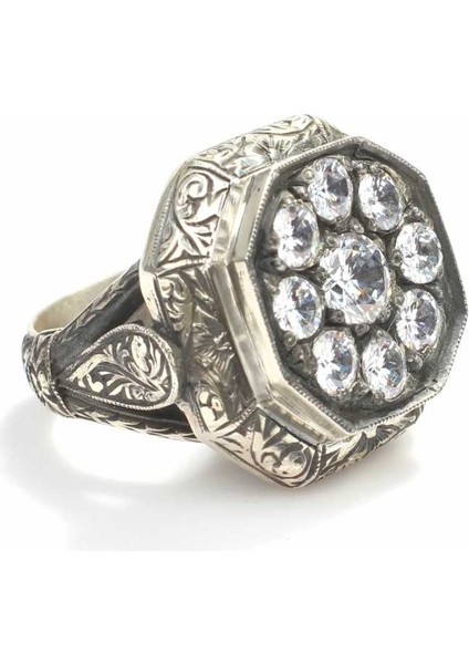 925 Ayar Gümüş Sekizgen Zirkon Taşlı Erkek Yüzük