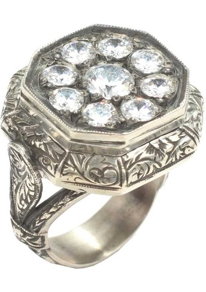 925 Ayar Gümüş Sekizgen Zirkon Taşlı Erkek Yüzük fiyatları