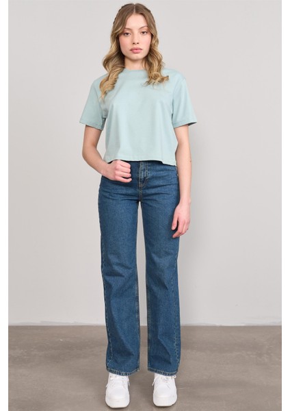 Çetinkaya Fithit 8286 Bayan Bisiklet Yaka 30/1 Compact Penye Süprem Crop T-Shirt Çağla