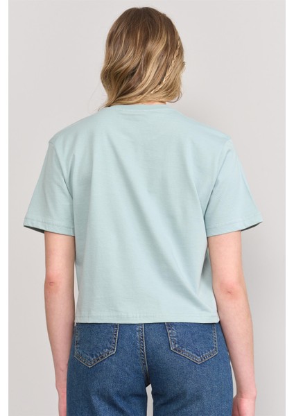 Çetinkaya Fithit 8286 Bayan Bisiklet Yaka 30/1 Compact Penye Süprem Crop T-Shirt Çağla