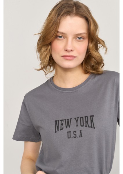Çetinkaya Fithit 8488 Bayan Bisiklet Yaka 30/1 Compact Penye Süprem Baskılı T-Shirt Antrasit modelleri