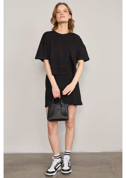 Çetinkaya Fithit 8260 Bayan Bisiklet Yaka 30/1 Penye Süprem Yırtmaçlı Crop T-Shirt Siyah fiyatları