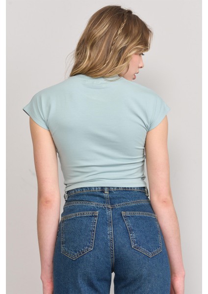 Çetinkaya Fithit 3266 Bayan Bisiklet Yaka 30/1 Compact Penye Süprem Crop T-Shirt Eski Yeşil fırsatları