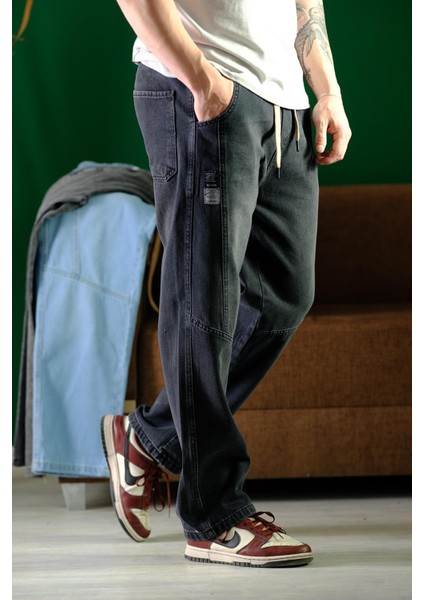 Reax Camilla Beli Lastikli Ipli Düz Paça Rahat Kesim Erkek Jean Pantolon