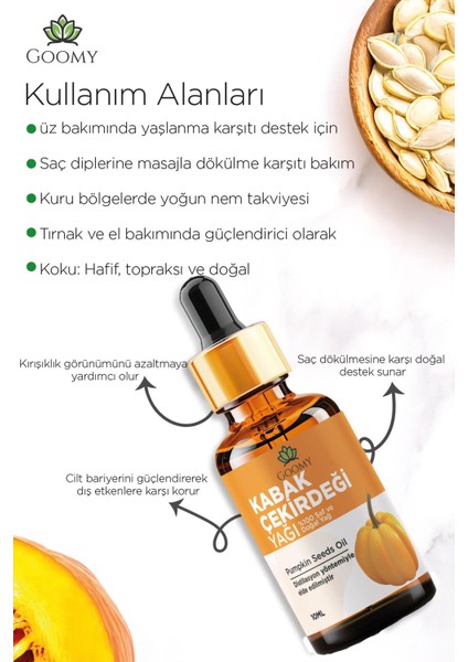 Kabak Çekirdeği Yağı Soğuk Sıkım %100 Doğal Bitkisel Sabit Yağ Pumpkin Seed Oil 10ML fiyatları