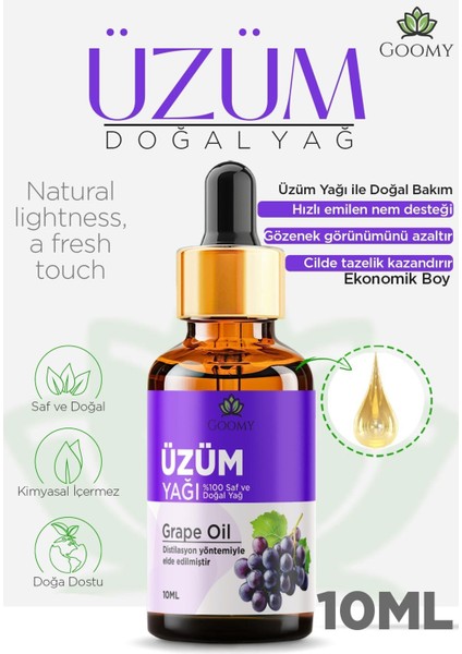 Üzüm Çekirdeği Yağı Soğuk Sıkım %100 Doğal Bitkisel Sabit Yağ Grape Seed Oil 10ML