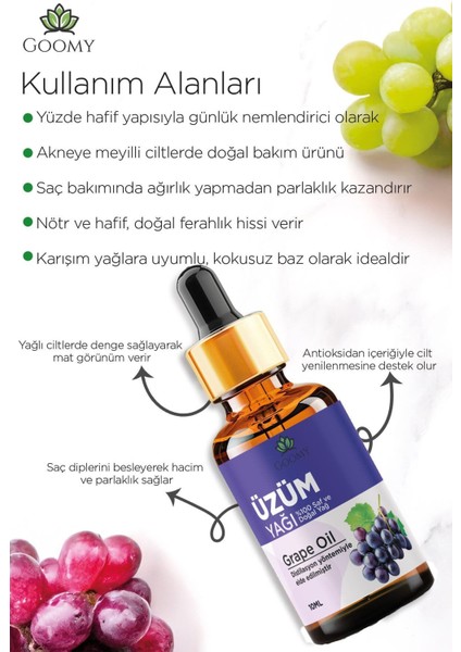 Üzüm Çekirdeği Yağı Soğuk Sıkım %100 Doğal Bitkisel Sabit Yağ Grape Seed Oil 10ML fiyatları