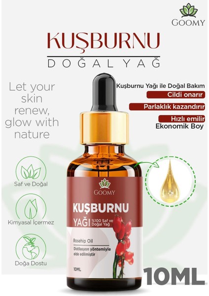 Kuşburnu Çiçeği Yağı Soğuk Sıkım %100 Doğal Bitkisel Sabit Yağ Rosehip Oil 10ML