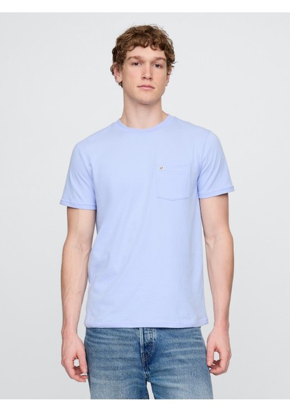 Erkek Mavi Organik Pamuk Cepli T-Shirt