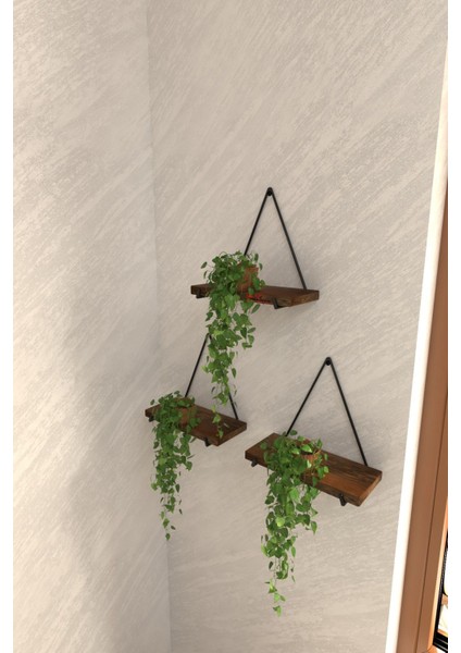 3 Lü Gerçek Masif Ahşap Dekoratif Raf Balkon Tanzim Çiçeklik