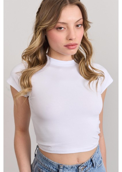 Çetinkaya Fithit 3266 Bayan Bisiklet Yaka 30/1 Compact Penye Süprem Crop T-Shirt Beyaz modelleri