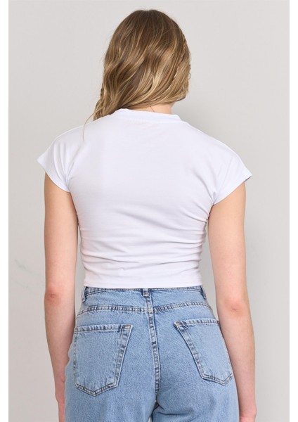 Çetinkaya Fithit 3266 Bayan Bisiklet Yaka 30/1 Compact Penye Süprem Crop T-Shirt Beyaz fırsatları