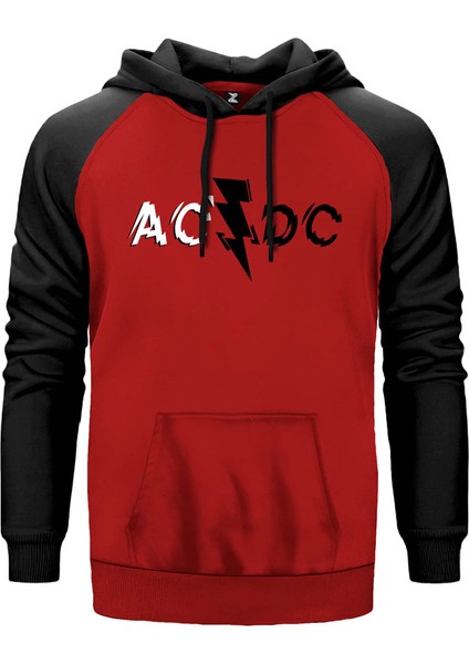 Ac Dc Lighting Logo Kırmızı Renk Reglan Kol Kapşonlu Sweatshirt