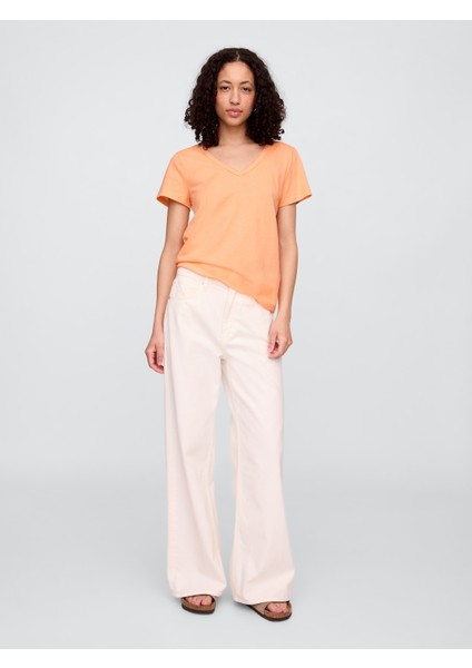 Kadın Turuncu V Yaka T-Shirt fırsatları