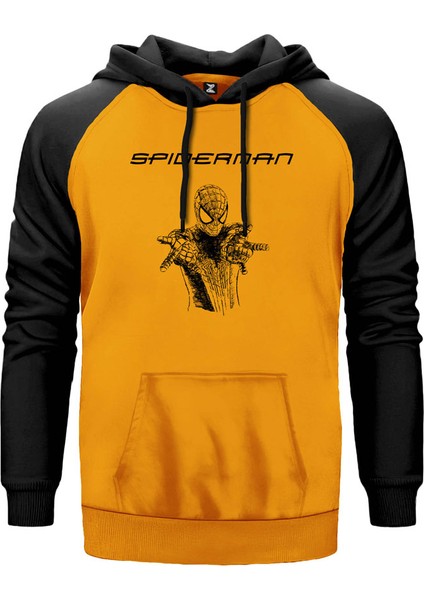 Spiderman Amazing Sketched Sarı Renk Reglan Kol Kapşonlu Sweatshirt