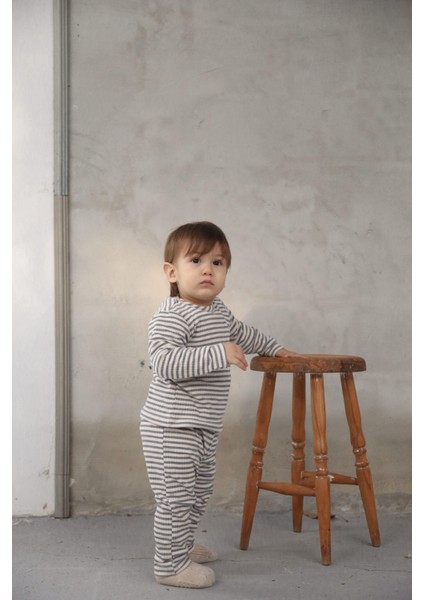 Indigo Çizgili Alt Üst Takım