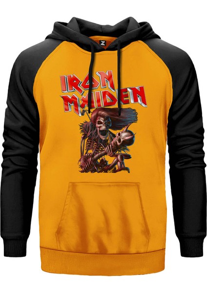 Iron Maiden Skull Sarı Renk Reglan Kol Kapşonlu Sweatshirt