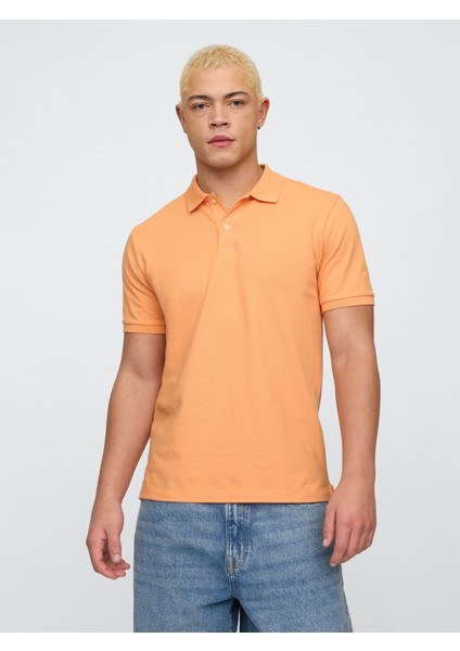 Erkek Turuncu Stretch Pique Polo Yaka T-Shirt