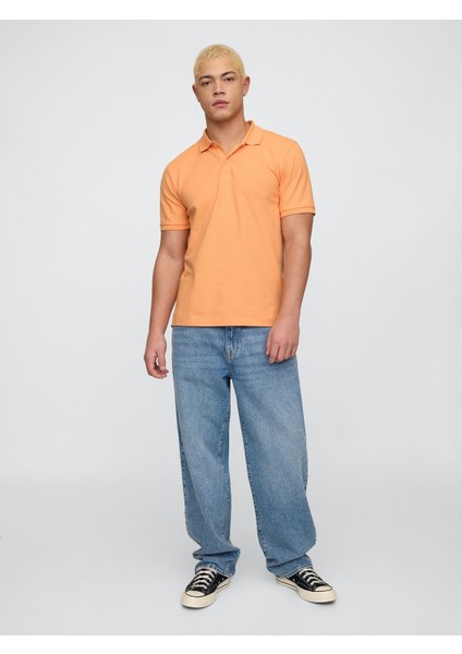Erkek Turuncu Stretch Pique Polo Yaka T-Shirt fırsatları