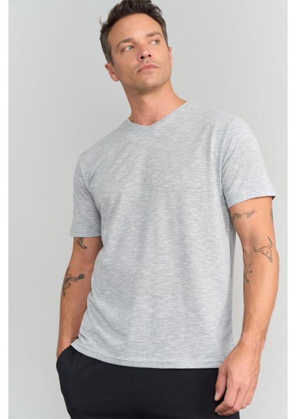 Çetinkaya Mentality 3447 V Yaka Regular T-Shirt Gri
