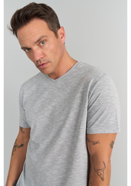 Çetinkaya Mentality 3447 V Yaka Regular T-Shirt Gri modelleri