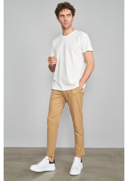 2772 V Yaka Penye Slim Fit Açık Camel T-Shırt fiyatları
