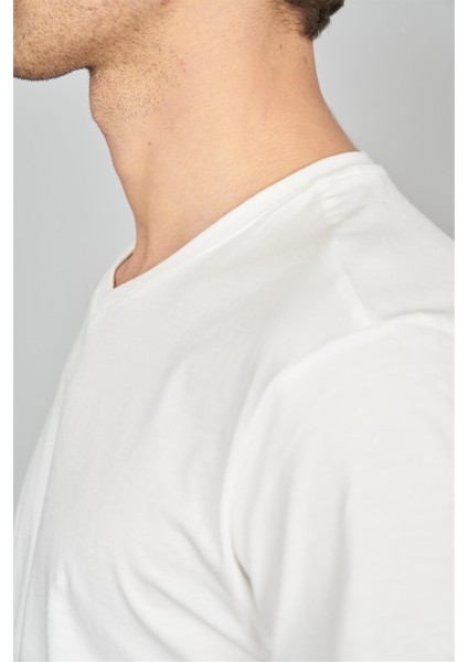 2772 V Yaka Penye Slim Fit Açık Camel T-Shırt modelleri