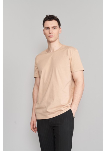 Çetinkaya Mentality 2772 Bisiklet Yaka Penye Slim Fit Camel T-Shirt