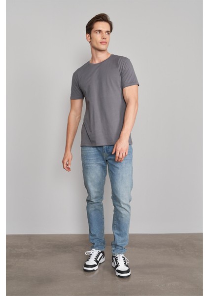 Çetinkaya Mentality 2772B -S Bisiklet Yaka Basic T-Shirt Koyu Gri %100 Pamuk