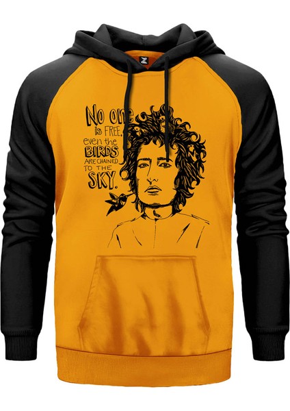 Bob Dylan Birds Sarı Renk Reglan Kol Kapşonlu Sweatshirt