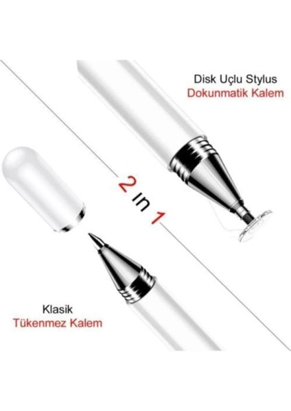 Dokunmatik Kalem Tüm Dokunmatik Ekranlara Uyumlu Pencil 2 In1 Disk Uçlu Stylus Çizim & Yazı Kalemi