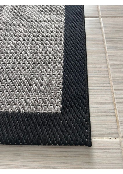 Türkmen Halı Siesta 1505 Siyah Bordürlü Gri Sisal Halı Bordürlü Kolay Temizlenen Hasır Yolluk