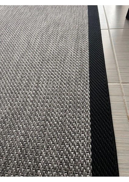 Türkmen Halı Siesta 1505 Siyah Bordürlü Gri Sisal Halı Bordürlü Kolay Temizlenen Hasır Yolluk