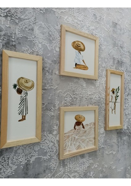 Ahşap Çerçeveli Bohem 4 Lü Set