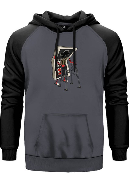 Game Boy Vintage Gri Renk Reglan Kol Kapşonlu Sweatshirt