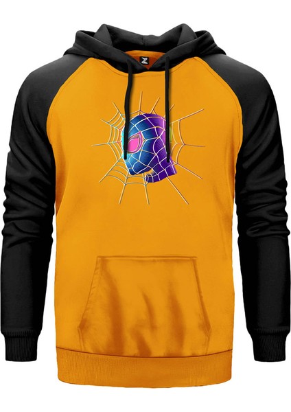 Spiderman Spider Web Sarı Renk Reglan Kol Kapşonlu Sweatshirt