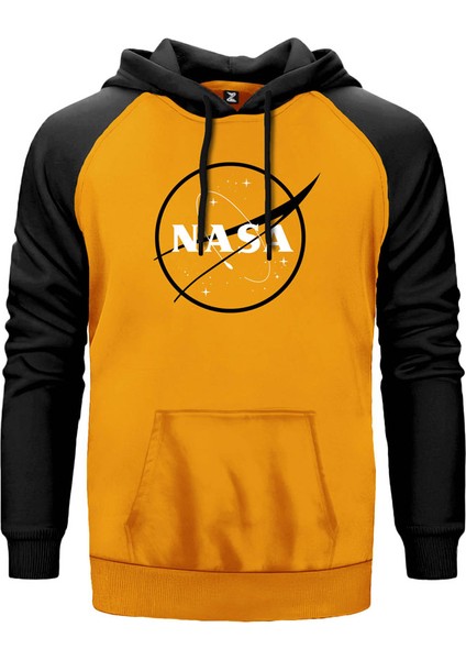 Nasa Logo Sarı Renk Reglan Kol Kapşonlu Sweatshirt